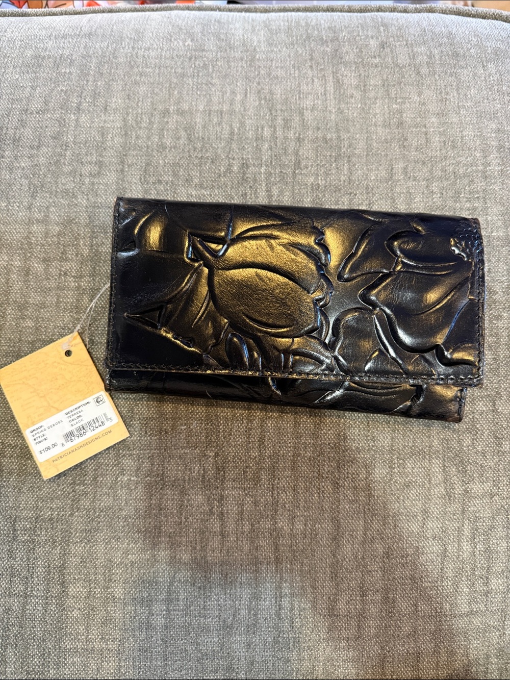 Patricia Nash Black Embossed Floral Leather Wallet